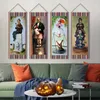 4 Stück großes Set Haunted Mansion Stretching Portraits Outdoor Vinyl Halloween Dekoration, Haunted Mansion Hintergrund Halloween Vintage Horror Dekor