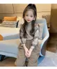 Clothing Sets Fashion Girls Clothes Sets Autumn Plaid Long Sleeve Patchwork Sweater Pants 2PCS Baby Kids Tracksuit Children's Clothing Teen 231016