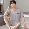 Men's Sleepwear L-4XL Summer Modal Pajama Sets Thin Short Sleeve T-shirt Shorts Mens Casual V-Neck Solid Color Home Clothing Pijamas