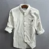 Helisopus Camicia da uomo in lino mezza manica in cotone sottile grigio nero camicie con tasca camicie casual vintage taglie forti314J