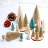 Decorações de natal 12/24 pçs mini ornamento de árvore pequeno pinheiro artificial sisal seda neve paisagem árvores de natal decoração de mesa presentes