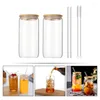 Wine Glasses 2 Sets Glass Juice Cup Beer Lid Straw Coffee Mug Jar Cups Can Shaped Iced