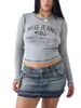 T-shirt da donna Donna Y2K Maglietta a maniche lunghe Fata Grunge Stampa lettera Crop Top E-Girls Estetica Abbigliamento Pullover Streetwear