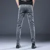 Mens Jeans Gray Slim Elastic Korean Fashion Vintage Casual Skinny Feet Mane Clothing Denim Trousers 2736 231016