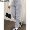 Pantaloni da donna FAGADOER Grigio Autunno Inverno Con coulisse Jogger Pantaloni da donna a vita alta con tasche impilate Pantaloni sportivi sportivi da donna casual 231016