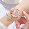 Armbandsur av fjäril Diamant Dial design Women Quartz Watches mode Casual Ladies Simple Woman Leather Clock Reloj de Mujer