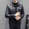 Vestes pour hommes Couleur unie Veste pour hommes à la mode durable noir fermeture éclair revers moto un manteau d'automne fiable et élégant pour la maison