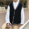 Men's Vests Japan Retro V-neck Vest Men Women Trendy Preppy Oversize Sleeveless Sweater Couples Vintage Stripes Knitted A70