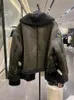 Mulheres para baixo parkas inverno falso pele jaqueta de couro moto biker mulheres streetwear lapela zíper cordeiro blusão casaco senhora grosso quente curto outwear 231016