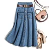 Skirts 2023 Korean Style Spring Summer Type Skirt Women s Fashion Single Breasted Belt Denim 231016