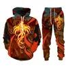 Herrspårspår Phoenix Tattoo Full Print Hoodie är lämplig för sportkläder Långärmad tröja Sweatpants Street Wear Collectio