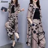 Women's Two Piece Pants Large Big Size 2 Set Women Wide Leg Trousers Suit Palazzo Sash Tracksuit Cardigan Year-old Female Costume Xnxee