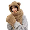 Scarves Lamb Wool Winter Beanie Hats For Women Girls Scarf Gloves Warm And Cold Ear Protection Cotton Cap Female Cute Bear Hat 231012