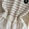 秋と冬の韓国版セレブの気質バブル長袖丸いネックニットパネルウエスト縮小Aラインメッシュドレス