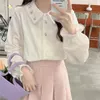 Dames Blouses 2023 Lente Vintage Meisje Borduren Ruimvallend Doll Neck Shirt Lange mouw Binnenlaag Puur katoen Japans Veelzijdig Klein Fris