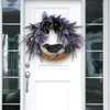 Decorative Flowers Halloween Wreath For Front Door Crow With Bow Tie Decoraion Artificial Grapevine