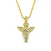 Mens Vintage Angel Wing Pendant Rope Chain 18K Gold Plated Iced Out Necklace 24 Inch Long255l