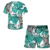 Herrespår 2023 Summer Cartoon Tiger 3D Print Men/Women Shorts t shirt kostym uppsättningar kläder simma manliga män