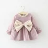 Mädchen Kleider Baby Kleidung Kinder Casual Kleid Kleinkind Solide Bogen Langarm Prinzessin Outfit Kleinkind Frühling Plus Samt