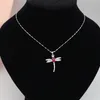 Pendants Red Zircon Back Silver Dragonfly Pendant Necklace White Gold Color 925 Sterling Women Bamboo Chain Necklaces