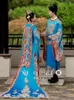 Blue Red Ancient China Hanfu Ming Dynasty Wedding Dress Par Set för utländsk kinesisk ceremoni Charmig bruddräkt