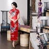 Roupas étnicas Lindo Vestido Colorido Lady Cheongsam Long Silky Plant Close-fitting