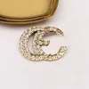 18K Gold Plated Charm Brand Brooch Double Letter Designer High Quality Pin for Women Retro Diamond Brooches Wedding Party Gift Jewerlry 20style