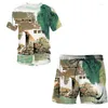 Survêtements pour hommes Peinture au pinceau chinois Été Hommes Survêtement 3D T-shirt imprimé Short de sport Costume Casual Pantalon à manches courtes 2 pièces Ensemble