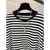 Women's T Shirts Autumn Winter Thin Clothing 2023 Casual Korean Fashion Loose Patchwork Striped O-neck Long Sleeve Pullovers T-Shirts