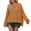 Women's Sweaters Fashion Solid Color Crew Neck Sweater Loose Flared Sleeve Pullover