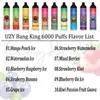 Sigarette elettroniche usa e getta UZY Bang King 6000 originali 0,8ohm Bobina a rete 14ml Batteria pod Sigarette elettroniche ricaricabili Puff 6K 0% 2% 3% 5% Vape usa e getta