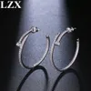 LZX New Trendy Big Round Loop Earring White Gold Color Luxury Cubic Zirconia Paved Hoop Earrings For Women Fashion Jewelry1926