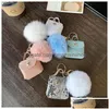 Nyckelringar Key Rings Pompom Leather Bag Keychains Coin Purses Chains Holder Fashion Pu Pouches Pendant Keyrings Trinkets Söta kvinnor Po Dhnvx