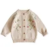 Cardigan Cardigan pour filles veste tricotée brodé à la main fraise florale automne bébé pull vêtements pour enfants manteau pour enfants 231017