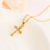 Helder 18 k fijn massief goud GF klein kruis Hanger ketting Oorbellen sets Christian Jesus bruidsgeschenken knap Young319y