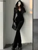 Macacões femininos macacão outono sexy bodycon preto veludo macacão feminino moda com capuz zíper flare calças macacão vintage y2k streetwear inverno outfitsl231017