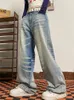 Estetica dei jeans da donna Y2k Retro gamba larga a vita alta dritto stile streetwear pantaloni larghi blu pantaloni in denim da donna vestiti da donna