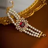 Halsbandörhängen Set Multi Layer Pearl Armband Vintage Zircon Red Glass Jewlery