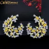 Unik elegant design silverfärg Big Leaf Flower Gul Topaz Crystal Drop Earrings for Women Fashion Jewelry CZ621 210714340W