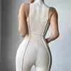 Kvinnor s tvådelar byxor inwoman faller ljus linje dekoration svart jumpsuit kvinnor en sexig klubbdräkt för långärmad vit bodycon 231017