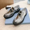 Metallic lederen platform schoenen schort tenen slip-on loafers dames luxe designer loafers dikke hielschoen luxe lounge flats maten 35-42 met doos