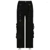 Damesjeans SUCHCUTE Goth Dark Y2k Punk Cargo Broek Hippie Baggy Wijde Pijpen Grunge Harajuku Zwarte Band Patchwork Stitch Broek