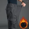 Pantaloni da uomo in pile invernale Cargo da uomo Casual elasticizzato addensato caldo multitasche pantaloni larghi in cotone Rip-Stop pantaloni tattici militari