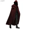 Men's Wool Blends Medieval Vintage Hooded Loose Black Cloak Coats Windproof Trench Chic Winter Long Cape Poncho Gothic Mens Monk Halloween CosplayL231017