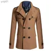 Men's Wool Blends 2023 Winter New Mens Warm Trench Woolen Coat Slim Casual Jackets Solid Stand Collar Double Breasted Peacoat ParkaL231017