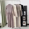 Casual Dresses Korean Fashion Sticke Dress for Women Half High Collar A-Line Female Long Sleeve Femme Autumn/Winter Dropship