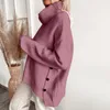 Pulls pour femmes surdimensionnées pour femmes automne hiver pull en tricot bouton côté fil épais pull col roulé femme vêtements vintage