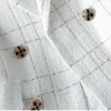 Bayan Ceketler Tweed Beyaz Ekose Uzun Lonseved Üst Ceket Sonbahar ve Kış Kore tarzı şık zarif gevşek rahat takım 231017