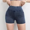 Vestuário de motocicleta Denim Sports Yoga Shorts para mulheres com ajuste apertado cintura alta nádegas para cima e calça de fitness de pêssego