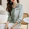 Mujer diseñador botón hasta camisa de seda contraste color satén elegante blusas manga larga otoño invierno solapa pasarela camisas 2023 oficina señoras casual versátil tops